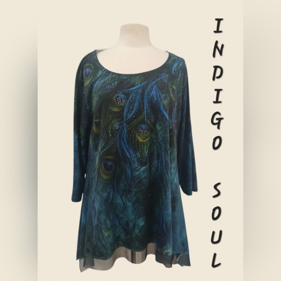Indigo Soul Peacock Feather Tunic - Picture 1 of 8